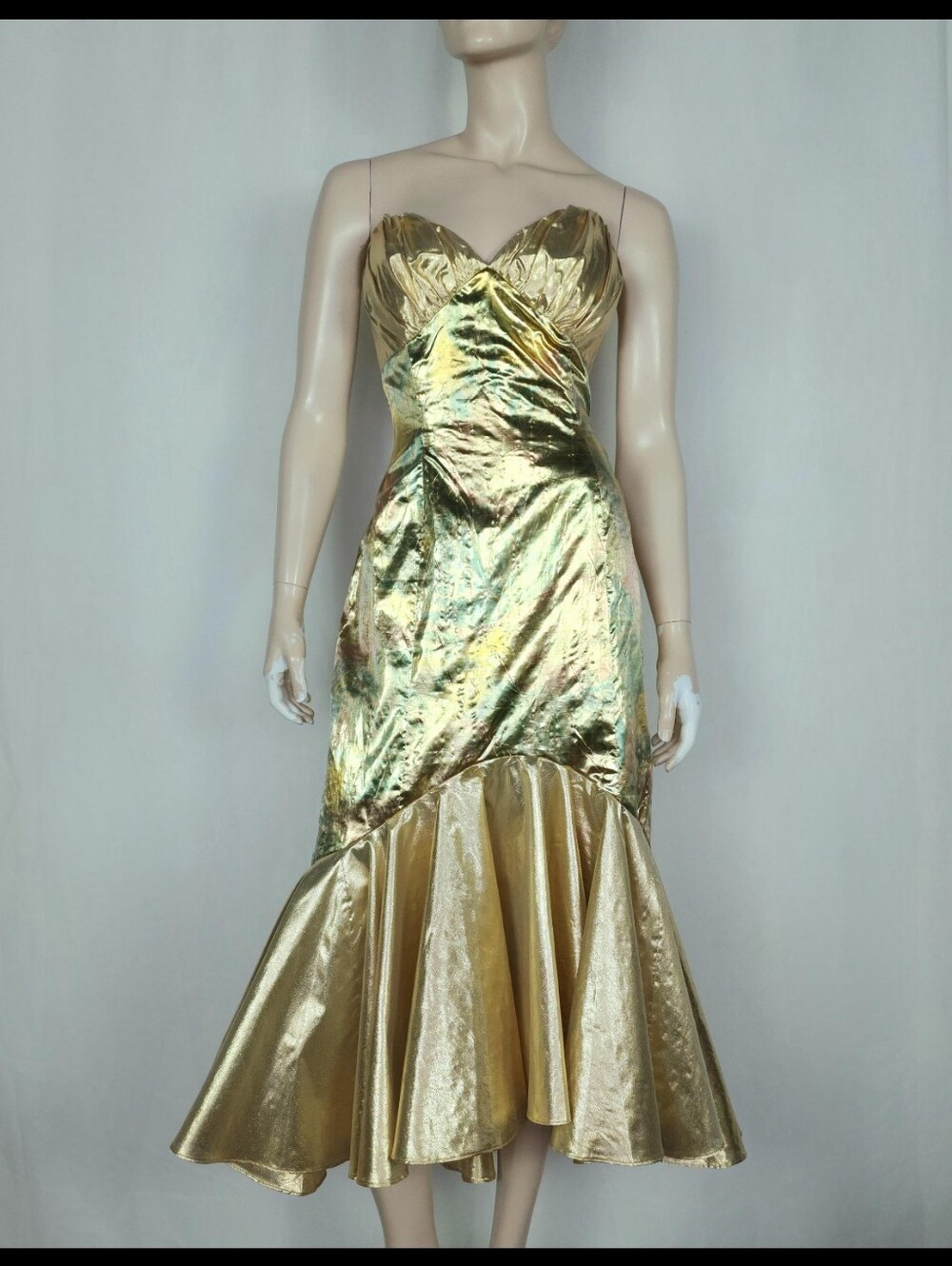 Casadei 80s Metallic Gold Strapless Mermaid Dress